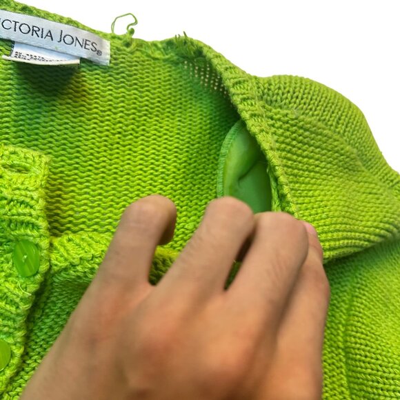 Victoria Jones Green Floral Embroidered Cardigan Sweater L Ramie Cotton Blend - Picture 4 of 8